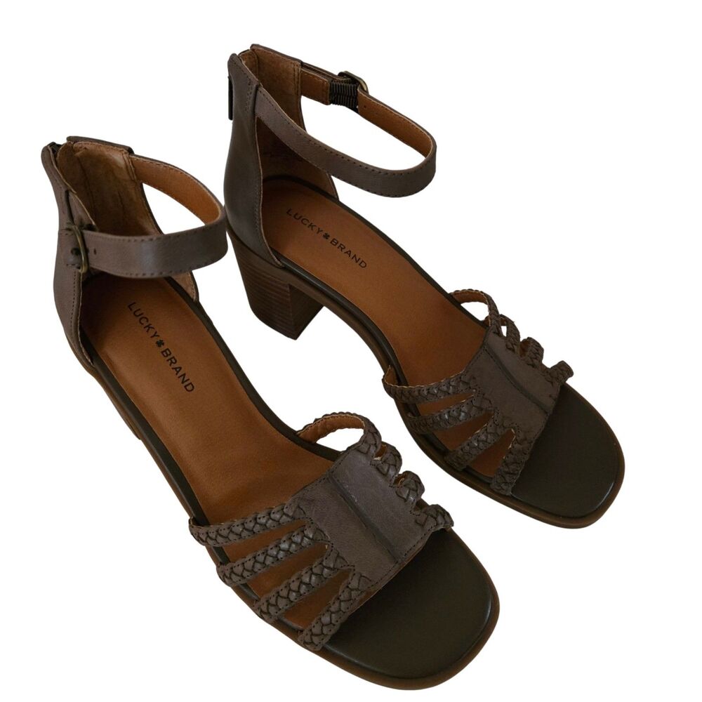 Lucky Brand Tasmina Sandals Women's 10M Block Heel Ankle Strap Coffee Quartz NEW